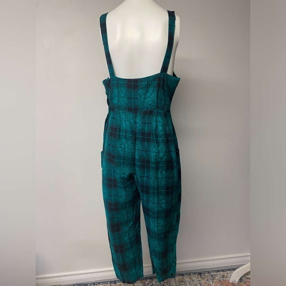 JONI BLAIR Vintage plaid romper black/teal size 7 Button side made in California - Picture 9 of 10